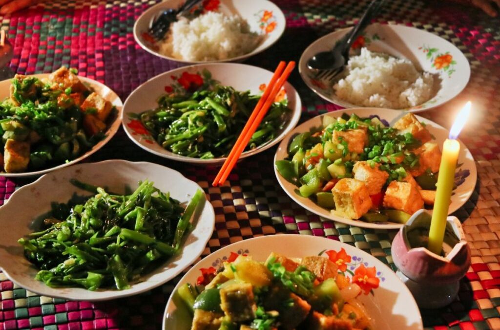 Eating Cambodian food with locals